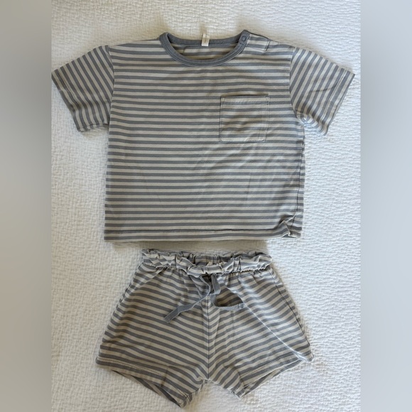 Quincy Mae Other - Quincy Mae Pocket Tee + Short Set || Blue Stripe - 18-24M